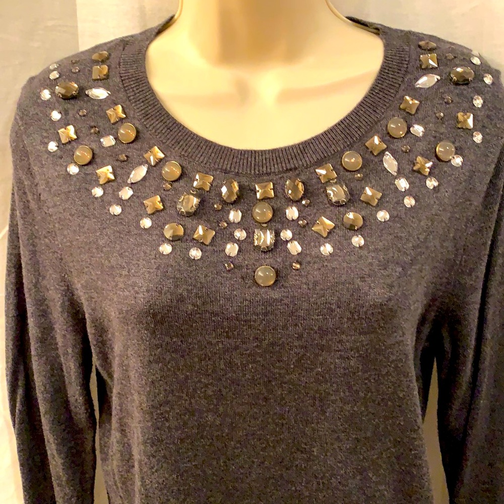 JEWELED NECKLINE SWEATER